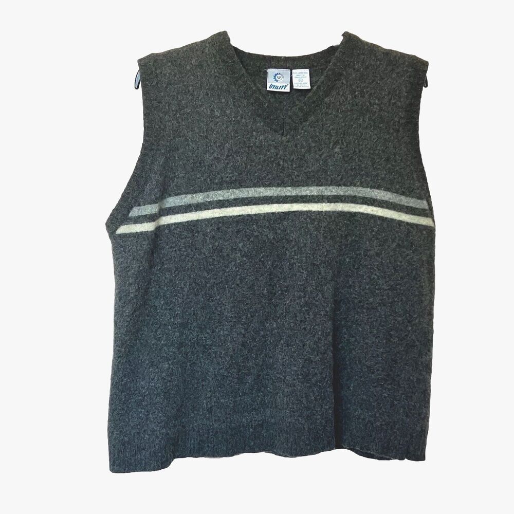 Sweater Vest Men’s XL Lambs Wool Gray With Stripes Y2K Preppy Retro Academia